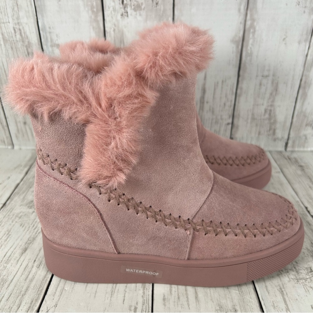 AQUA COLLEGE ANKA Women's Waterproof Suede Faux Fur Winter Boots Pink 6.5 NIB